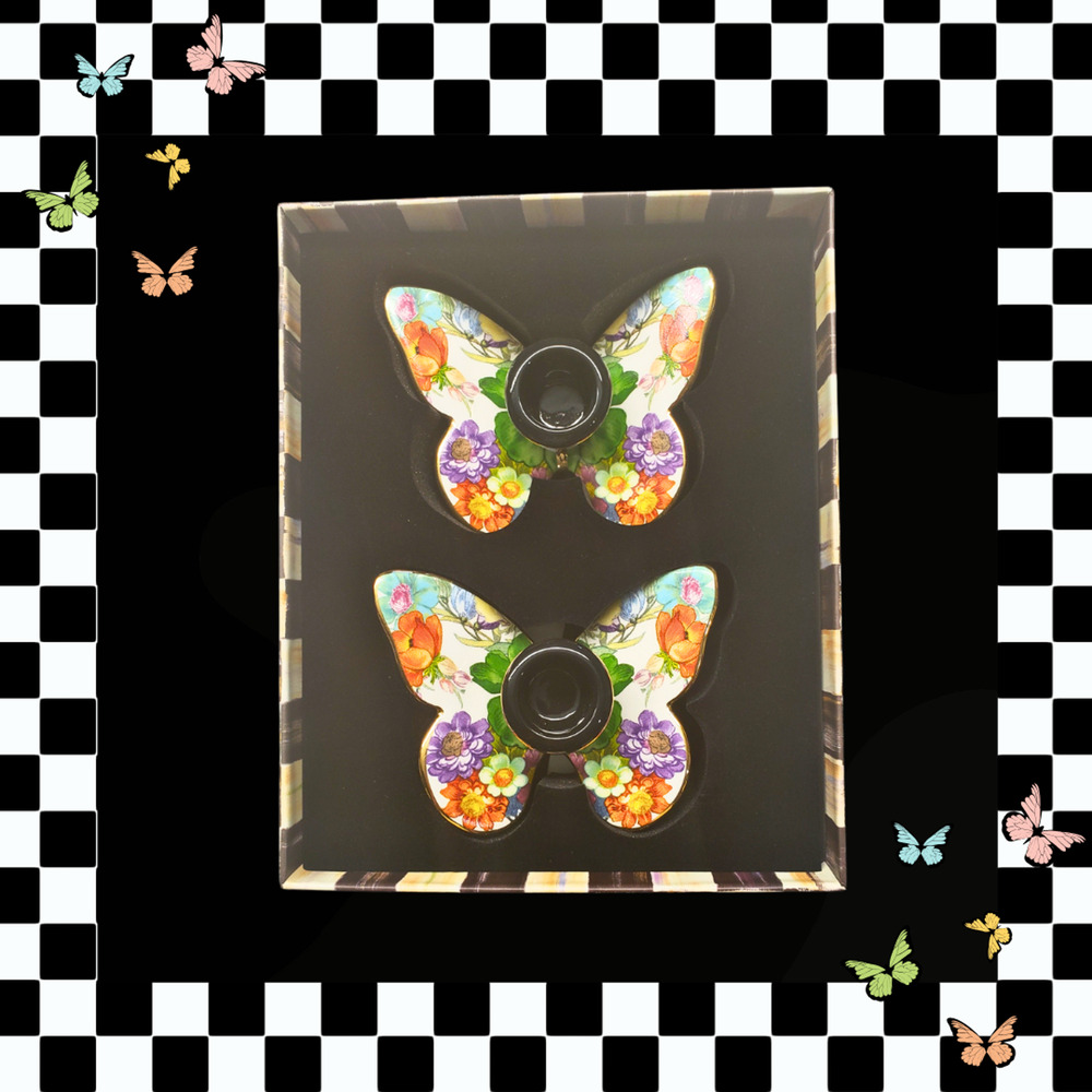 MACKENZIE-CHILDS Flower Market Butterfly Candle Holders 2-Piece Set in Box